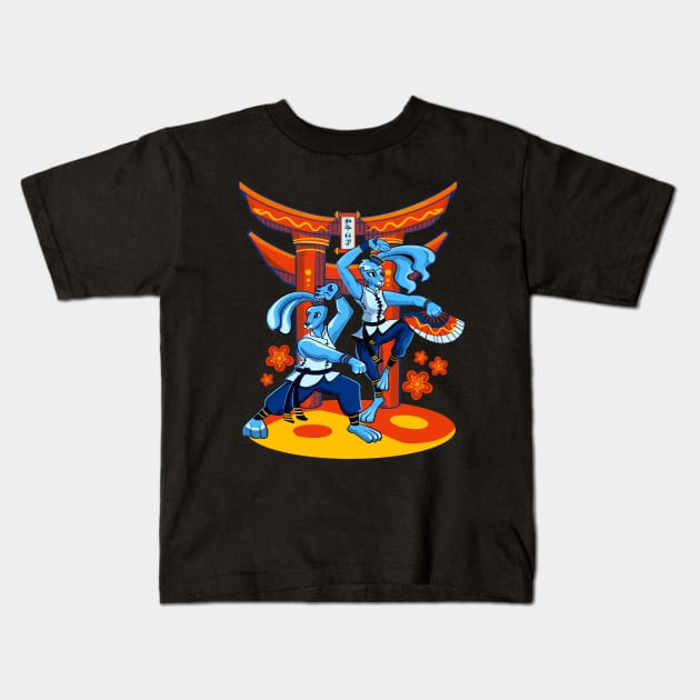 Kung Fu Rabbits Kids T-Shirt by paulopazciencia